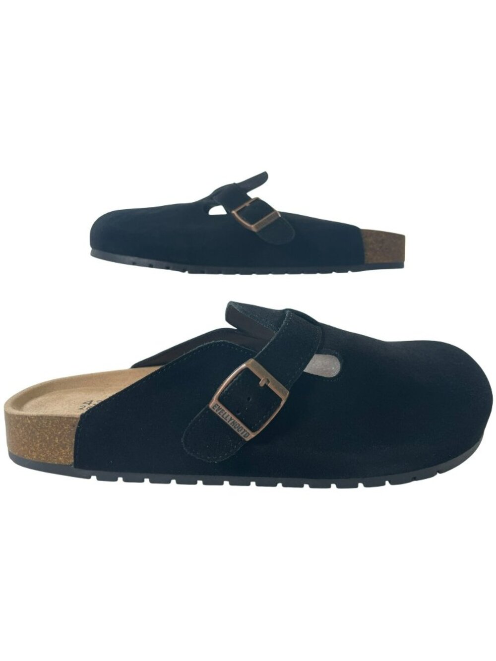 Evellyhootd Black Clogs Round Toe Suede Leather Adjustable Men's Sz 10.5 NEW